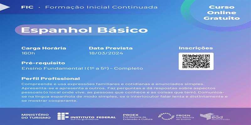 IFSul Abre Inscrições para Cursos de Formação Inicial e Continuada em Parceria com o Ministério do Turismo e Rede e-Tec Brasil