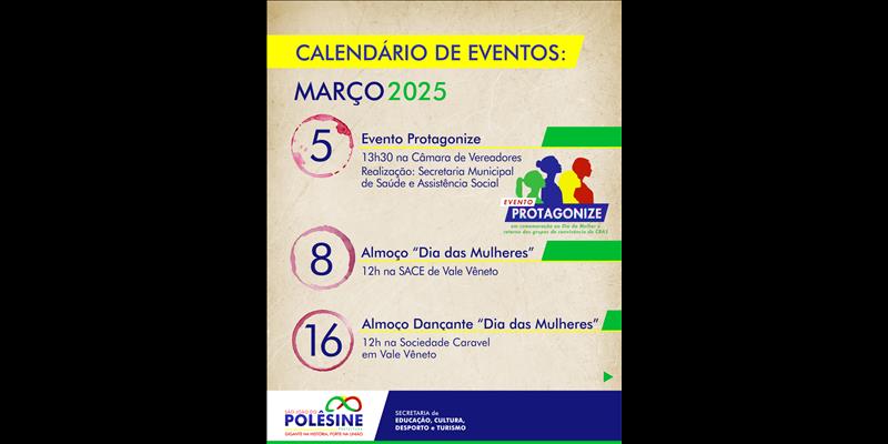 Calendário de Eventos de Março de 2025