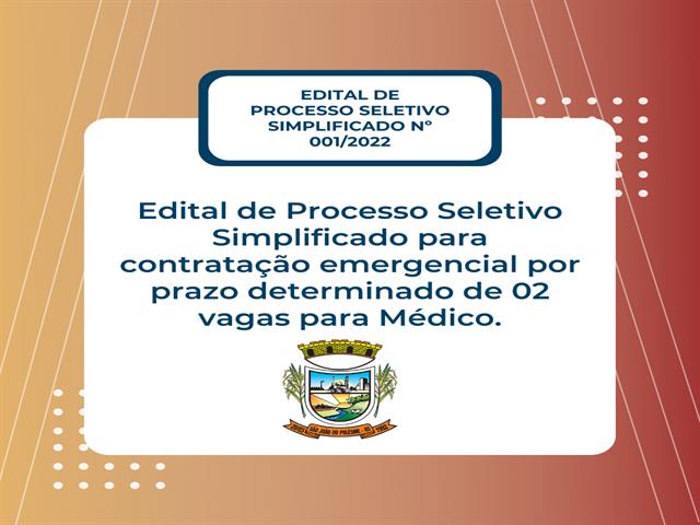 Processo Seletivo Simplificado Nº 001/2022 - Médico (2 vagas)