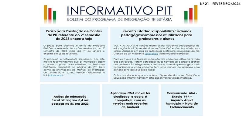 Informativo PIT (Programa de Integração Tributária) - Nº 21 - Fevereiro/2024