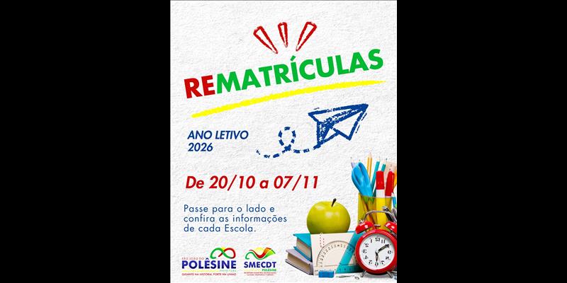 Prazo de rematrículas e matrículas na Rede de Ensino Municipal 